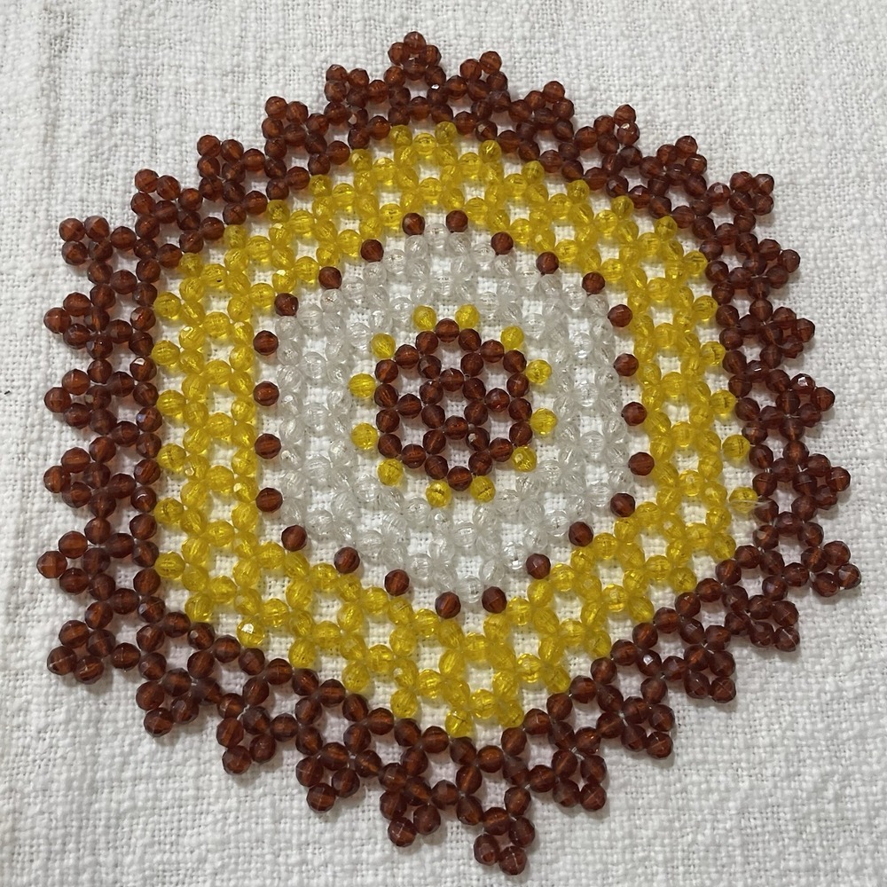 Vintage Beaded Mat Table Top Home Decor Runner Centerpiece Plastic 70's